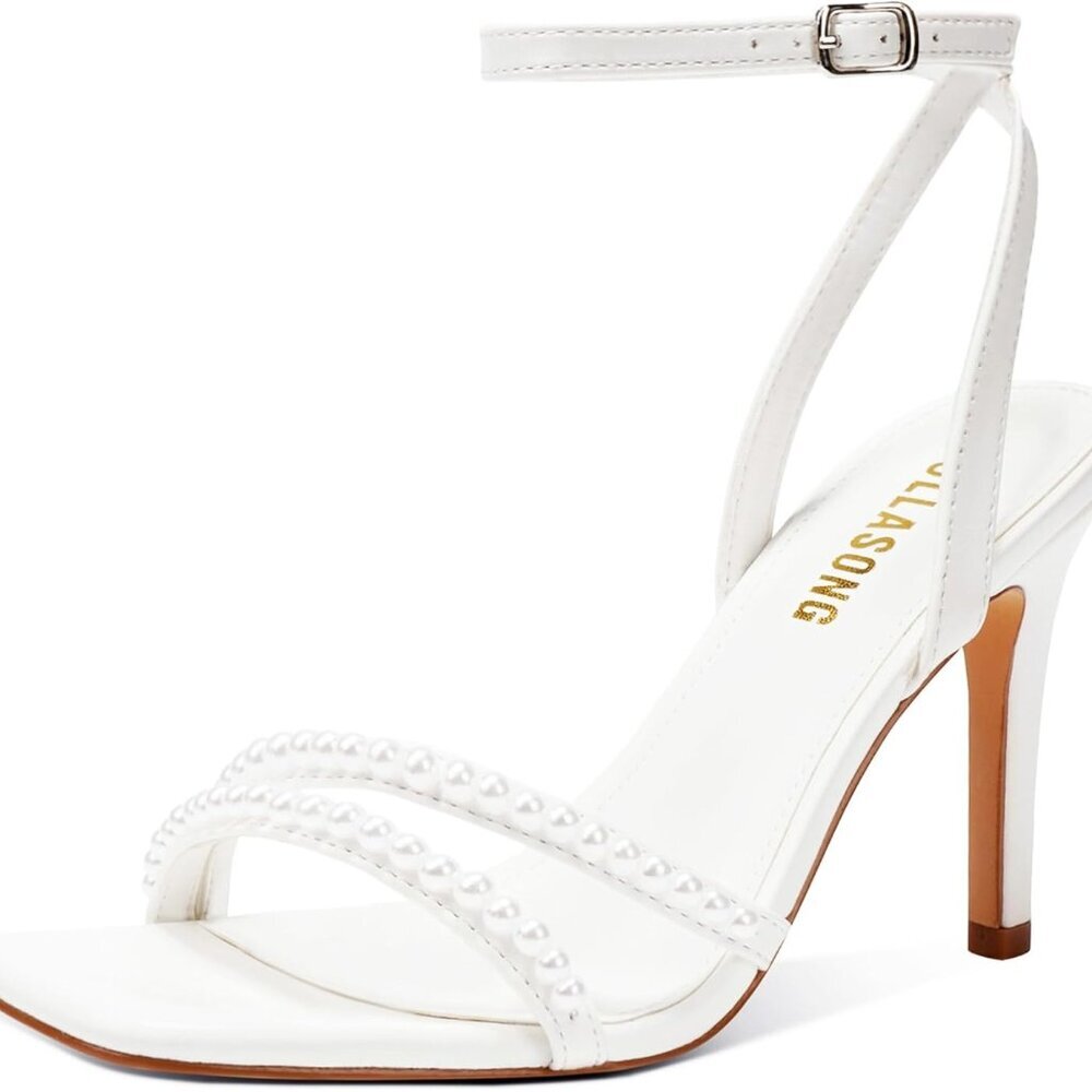 Women's Faux Leather Heels 3.5 Inch Square Toe Strappy Ankle Sandals